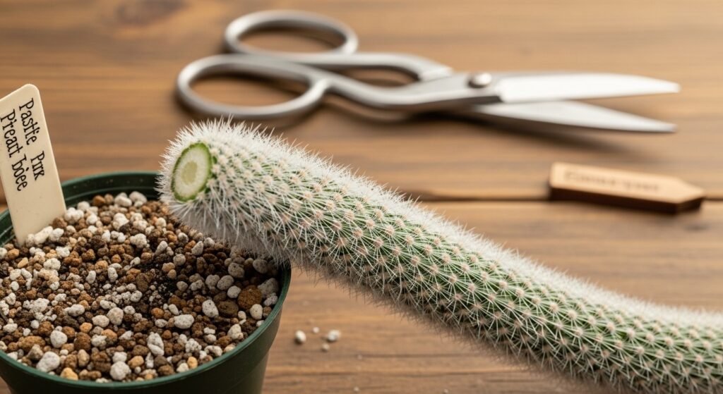 Propagating Monkey Tail Cactus using a calloused stem cutting and gritty cactus soil