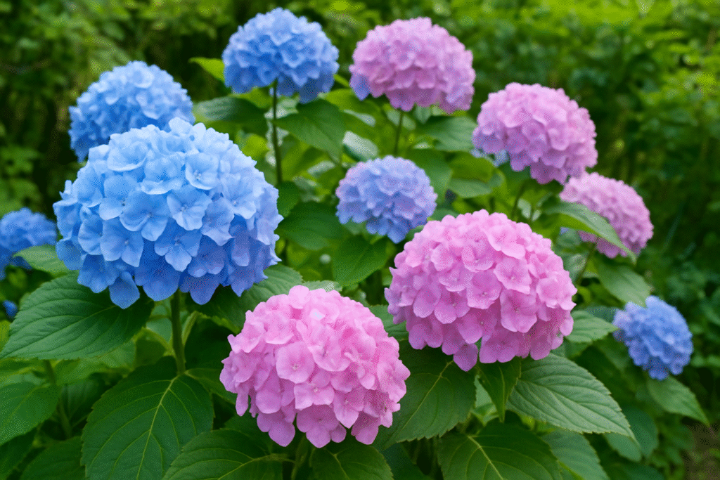 Beautiful blooming Hydrangea flowers in a garden