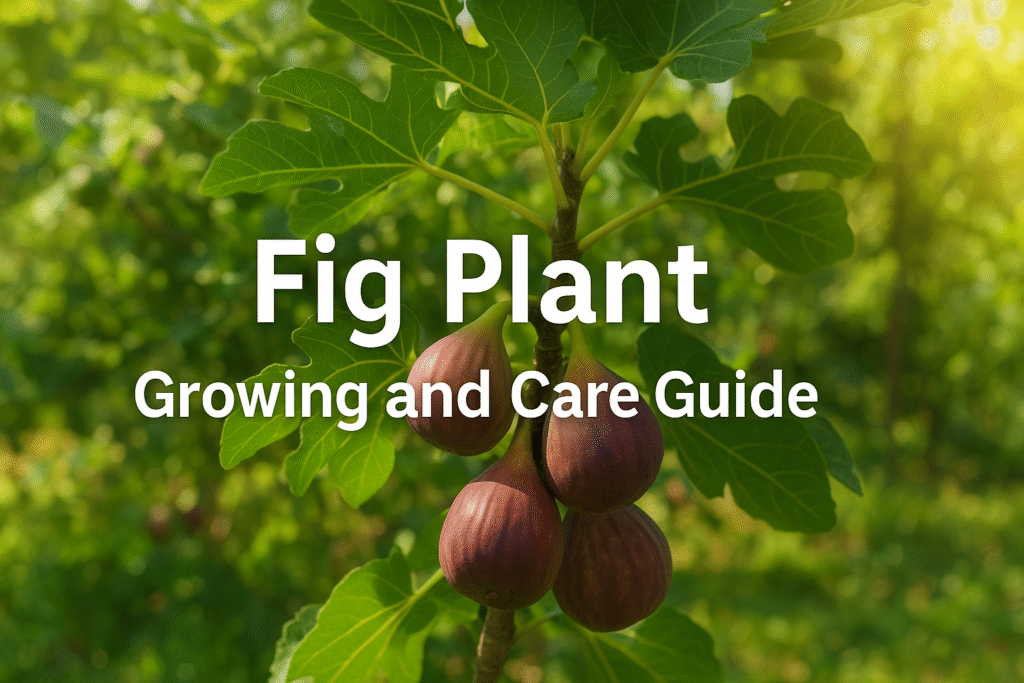 Healthy fig plant with green leaves and ripe fruits on branches